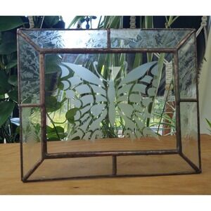 Etched Butterfly Clear Fern Leaves Glass Frame Stained Glass Hanging Suncatcher